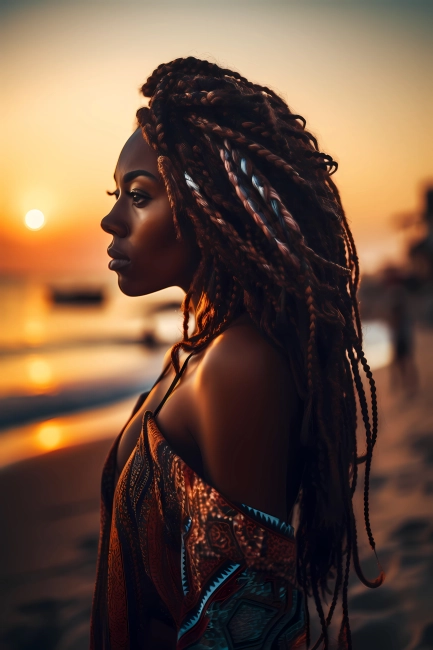 Beautiful young African model - beach portrait