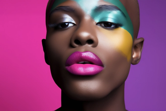 Close-up of young man with colorful makeup. People lifestyle fashion lgbtq concept.