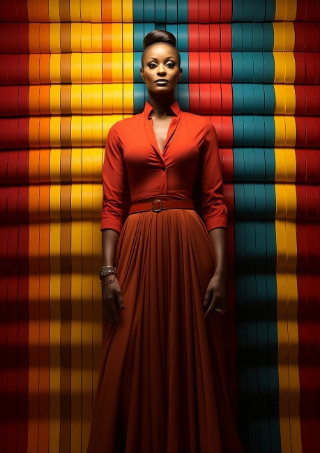 Fashion shot of a beautiful African-American woman in a red dress.