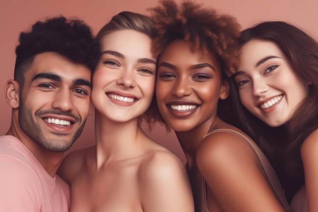 A group of young beautiful college students smiling