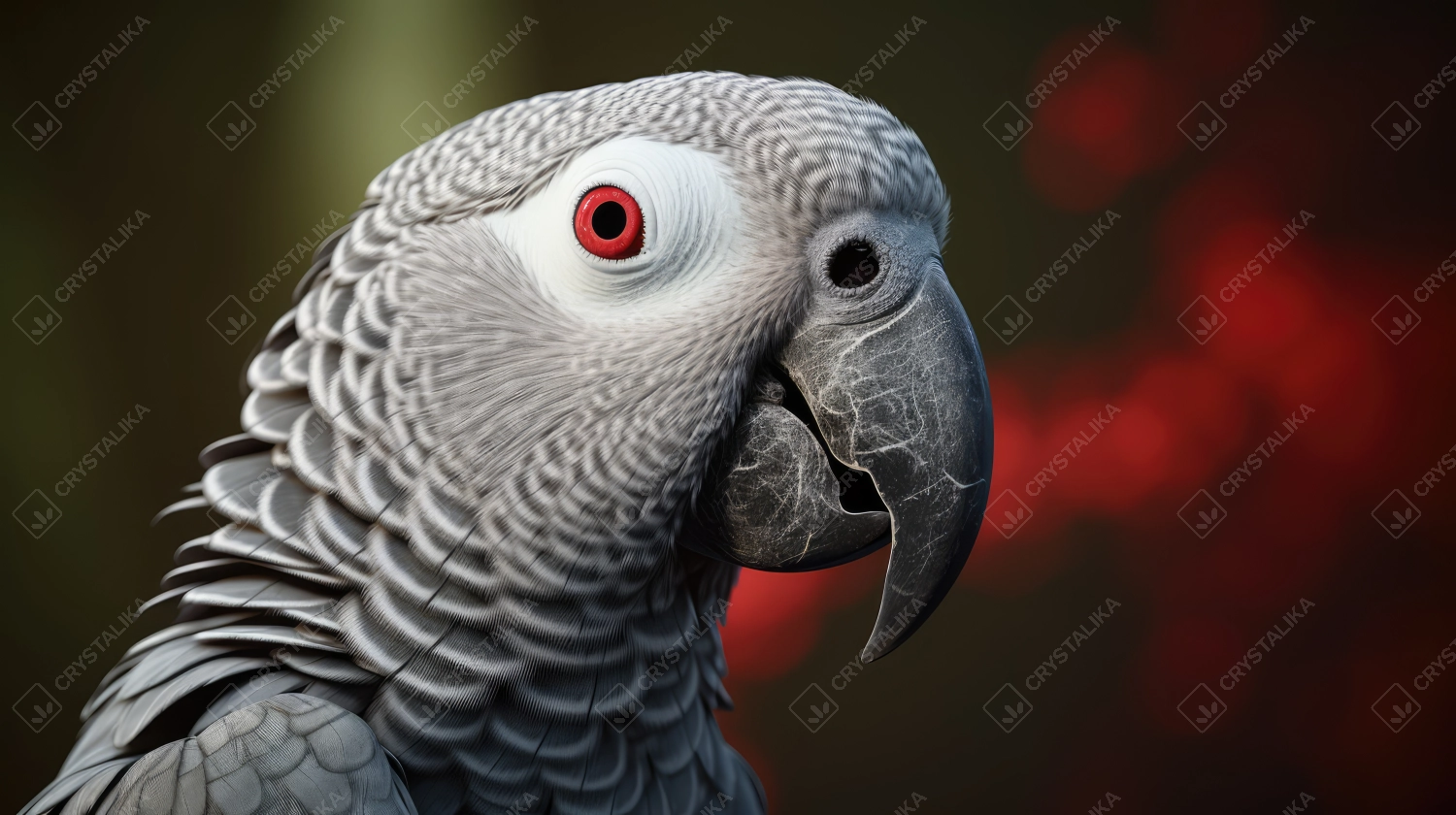 Closeup African grey parrot(Psittacus erithacus) stay on the tripod