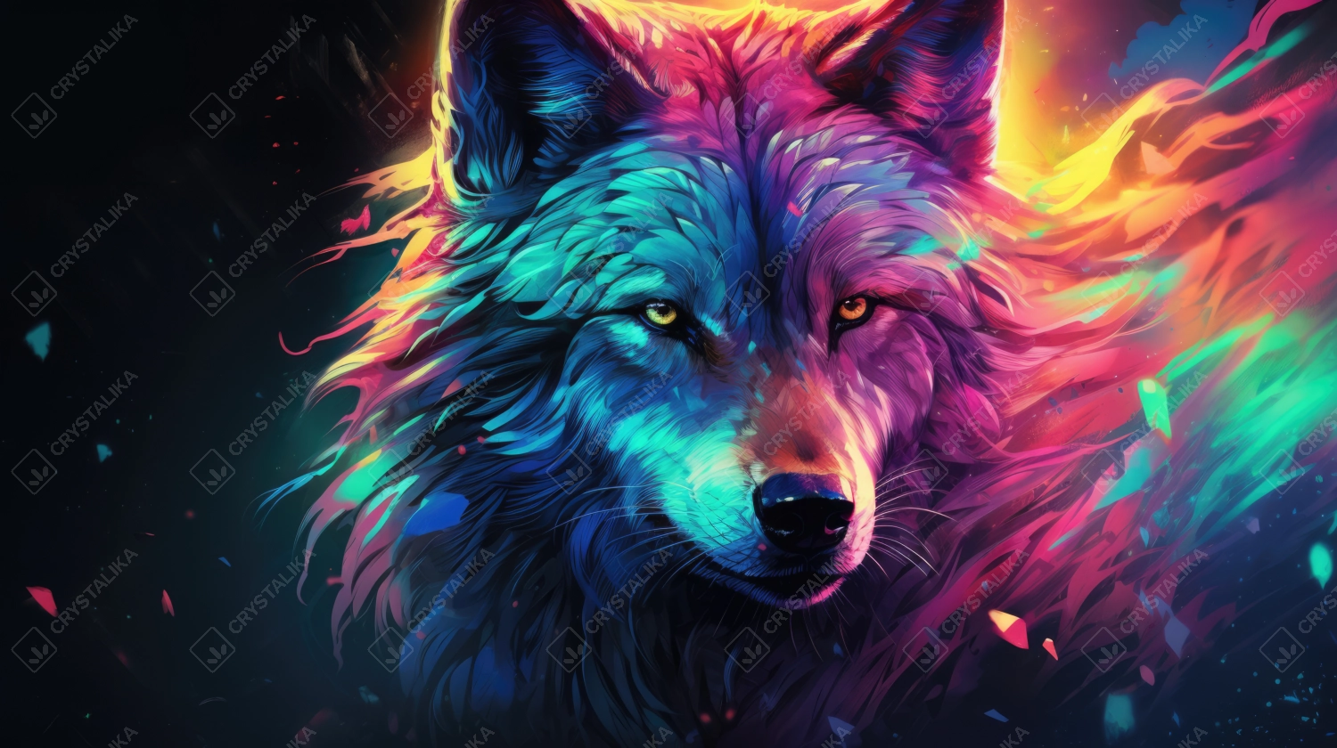 Wolf Painted in Neon Watercolors