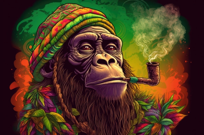 Jamaican rasta chimpanzee smoking weed
