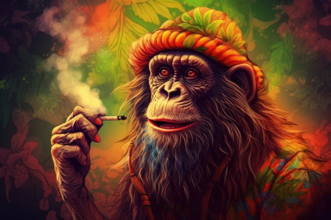 Jamaican rasta chimpanzee smoking weed
