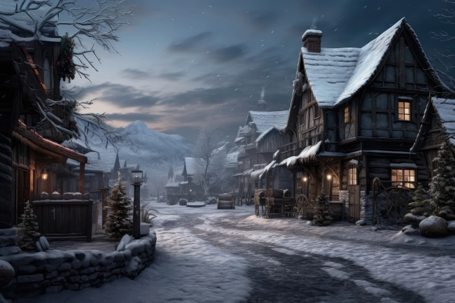 Medieval town during winter