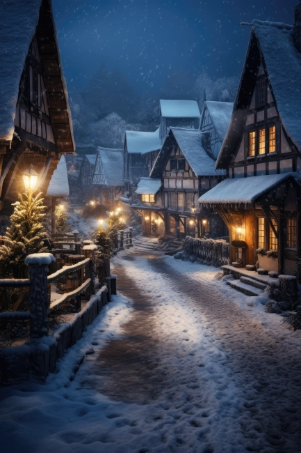 Medieval town during winter