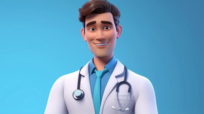 3D male doctor on blue background