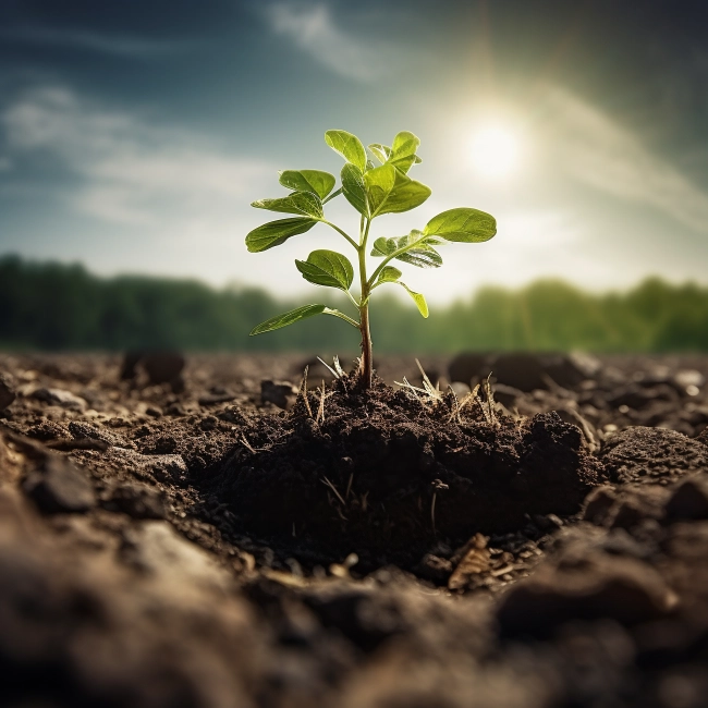Green seedling growing from soil on blurred nature background, ecology concept.