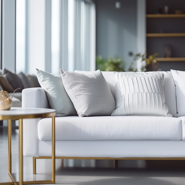 Close up on lounge sofa with pillows