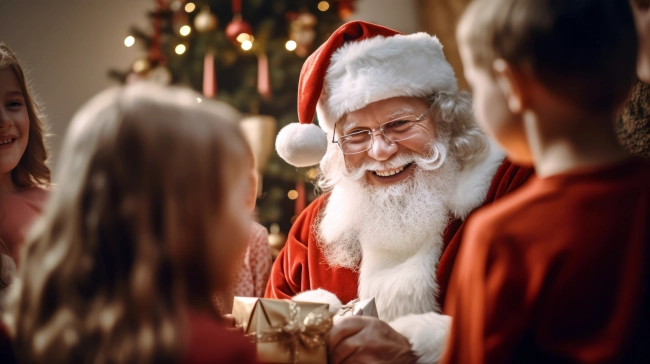 Santa with happy kids