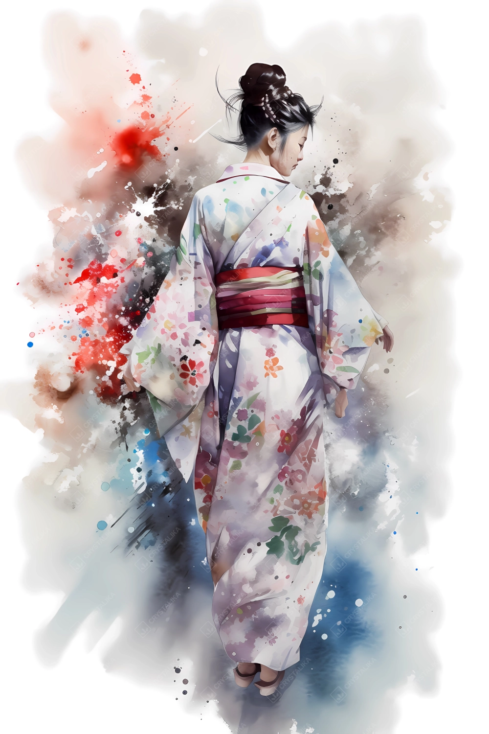 Portrait of a Japanese girl in watercolor painting