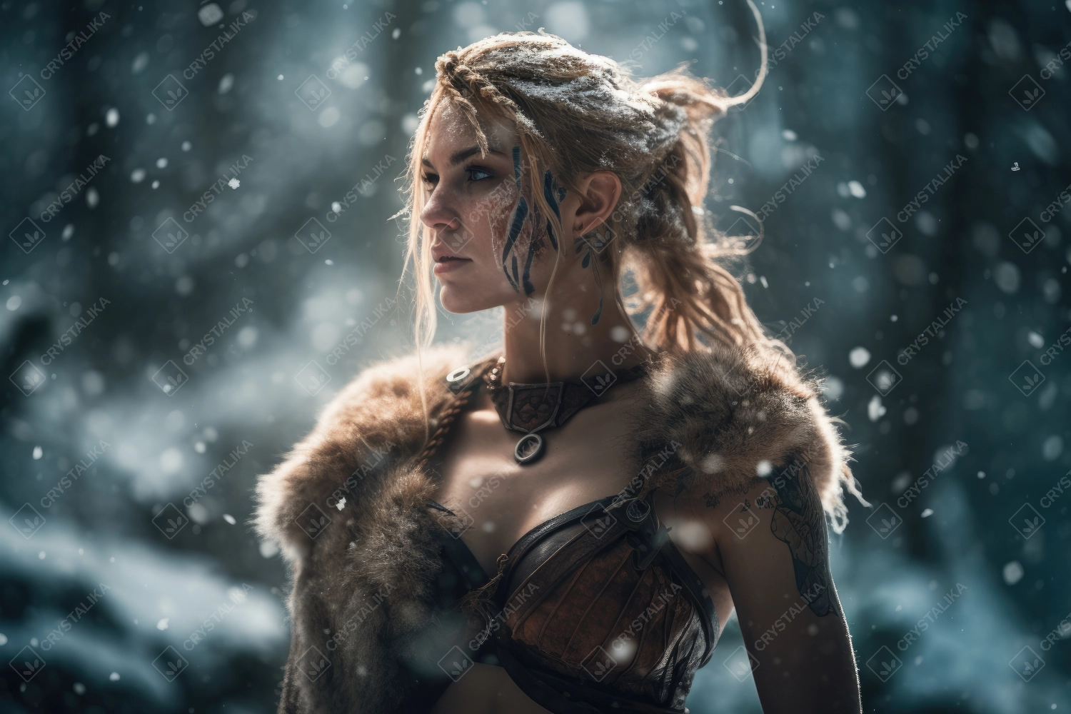 Beautiful fierce barbarian female warrior