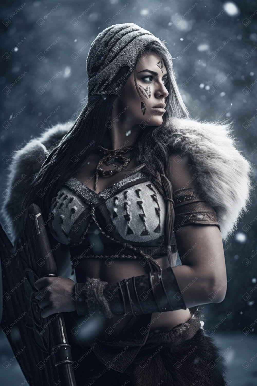 Beautiful fierce barbarian female warrior