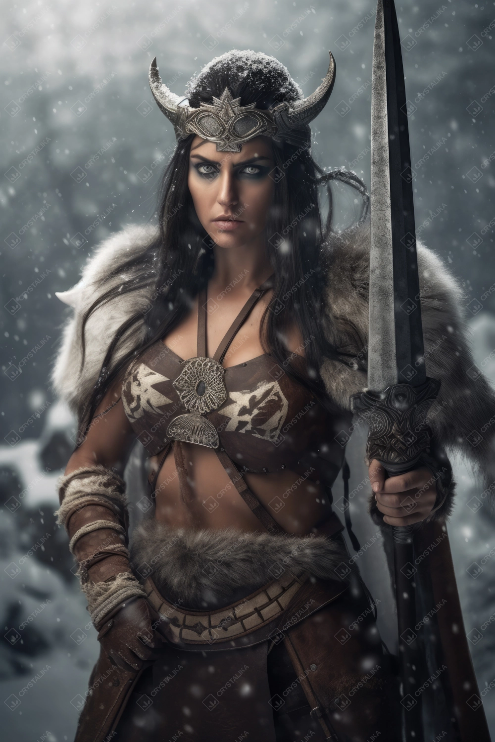 Beautiful fierce barbarian female warrior