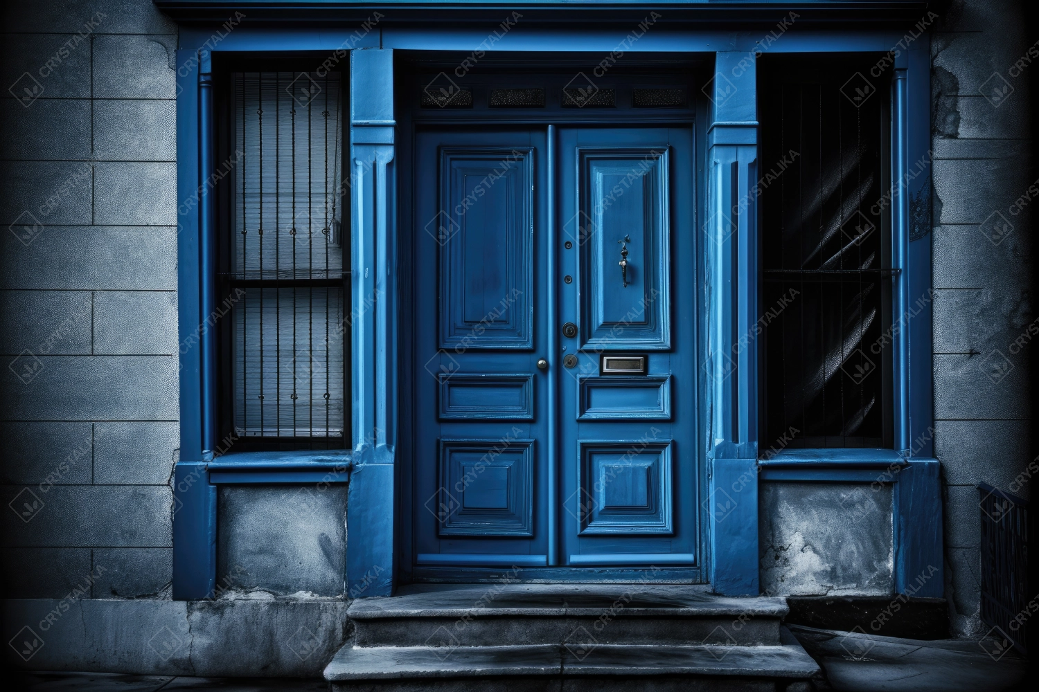 Blue door and blue street