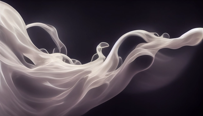 White curve fog, smoke, clouds, fire and dark background with spotlight