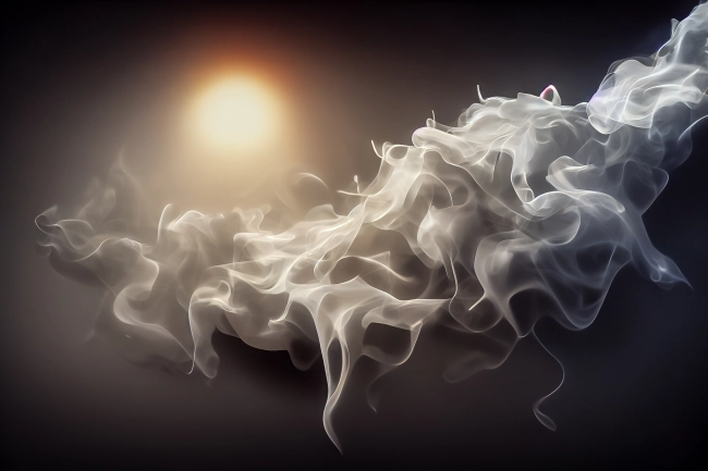 White curve fog, smoke, clouds, fire and dark background with spotlight