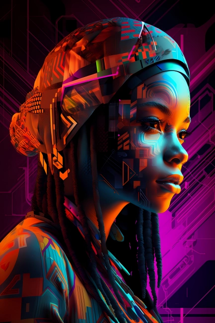 Abstract portrait of Nigerian female hacker