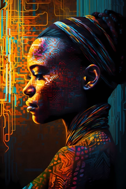 Abstract portrait of Nigerian female hacker