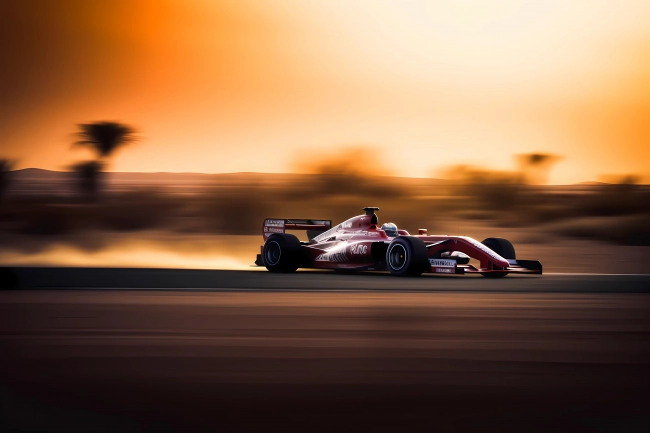 Formula 1 racing in high speed with motion blur