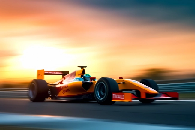 Formula 1 racing in high speed with motion blur