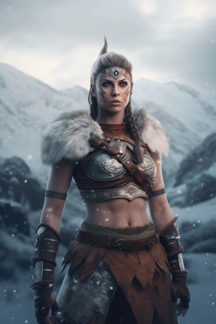 Beautiful fierce barbarian female warrior