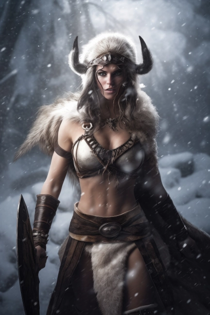 Beautiful fierce barbarian female warrior