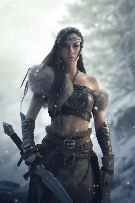 Beautiful fierce barbarian female warrior