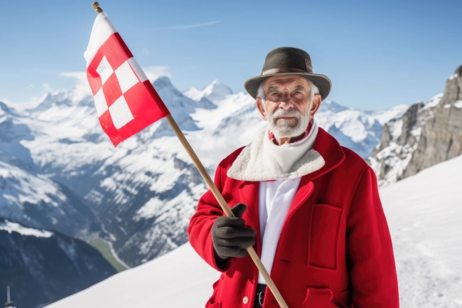 Typical Swiss man in the mountains