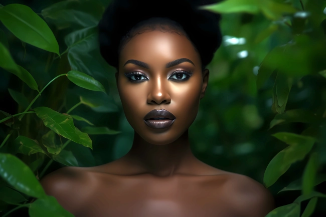 Professional photoshoot of a beautiful African model in nature