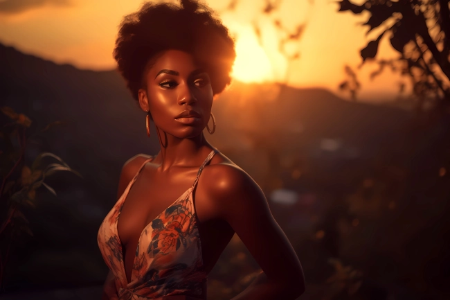 Portrait of a beautiful African model during sunset