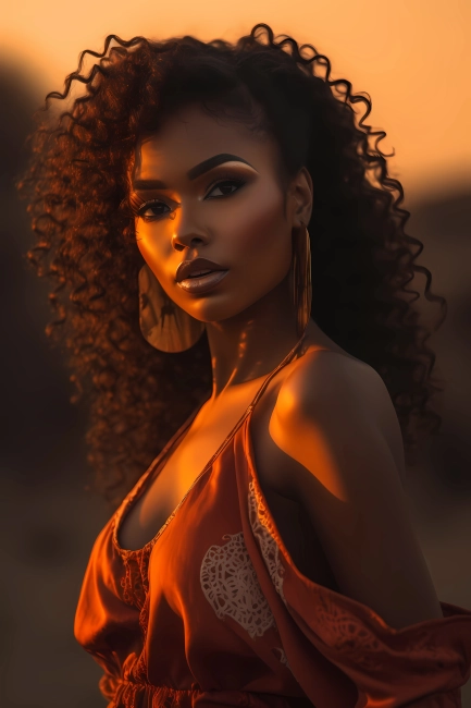 Portrait of a beautiful African model during sunset