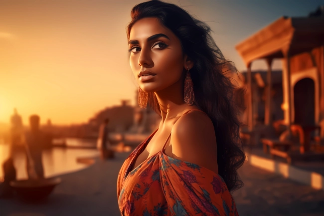 Portrait of a beautiful Indian model during sunset