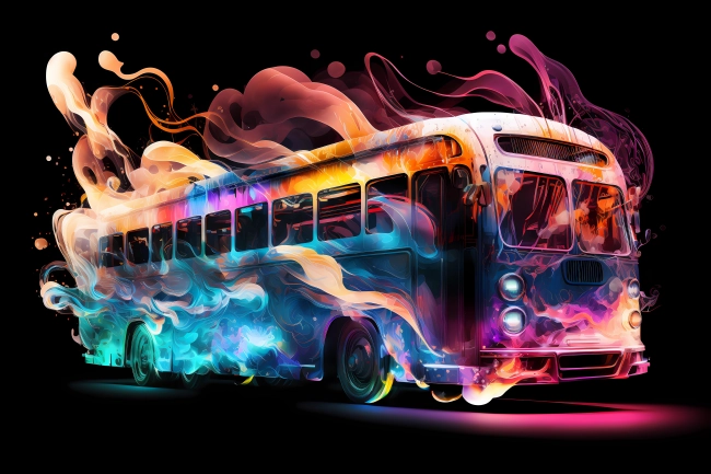 Abstract watercolor drawing of an old bus