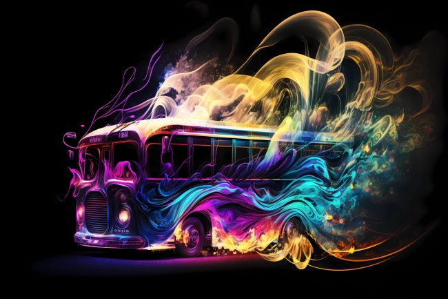 Abstract watercolor drawing of an old bus