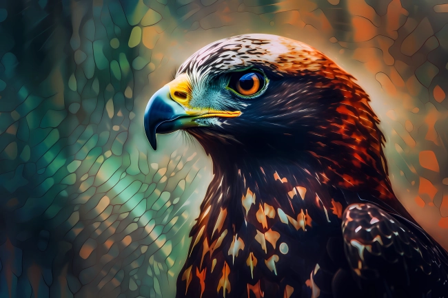 Hawk portrait - computerized mosaic concept