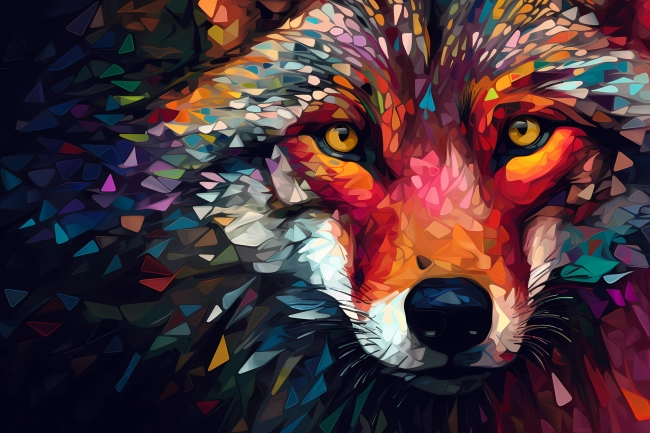 Fox portrait - computerized mosaic concept