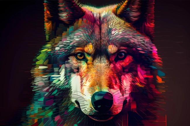 Wolf portrait - computerized mosaic concept