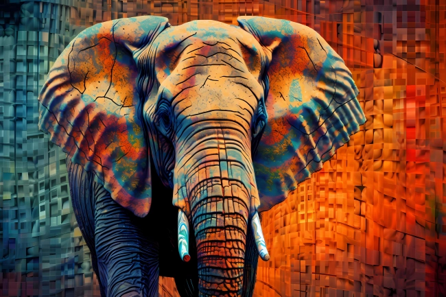 Elephant portrait - computerized mosaic concept