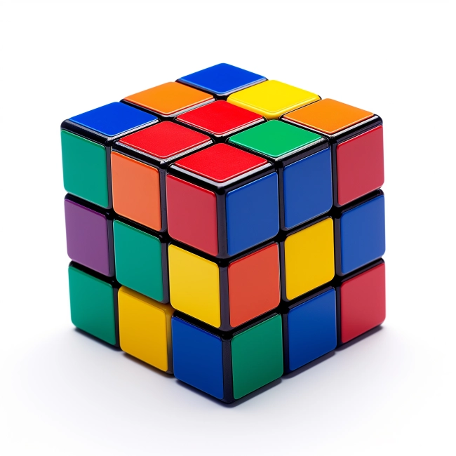 Colorful Rubik\'s cube isolated on a transparent background. 3d render.