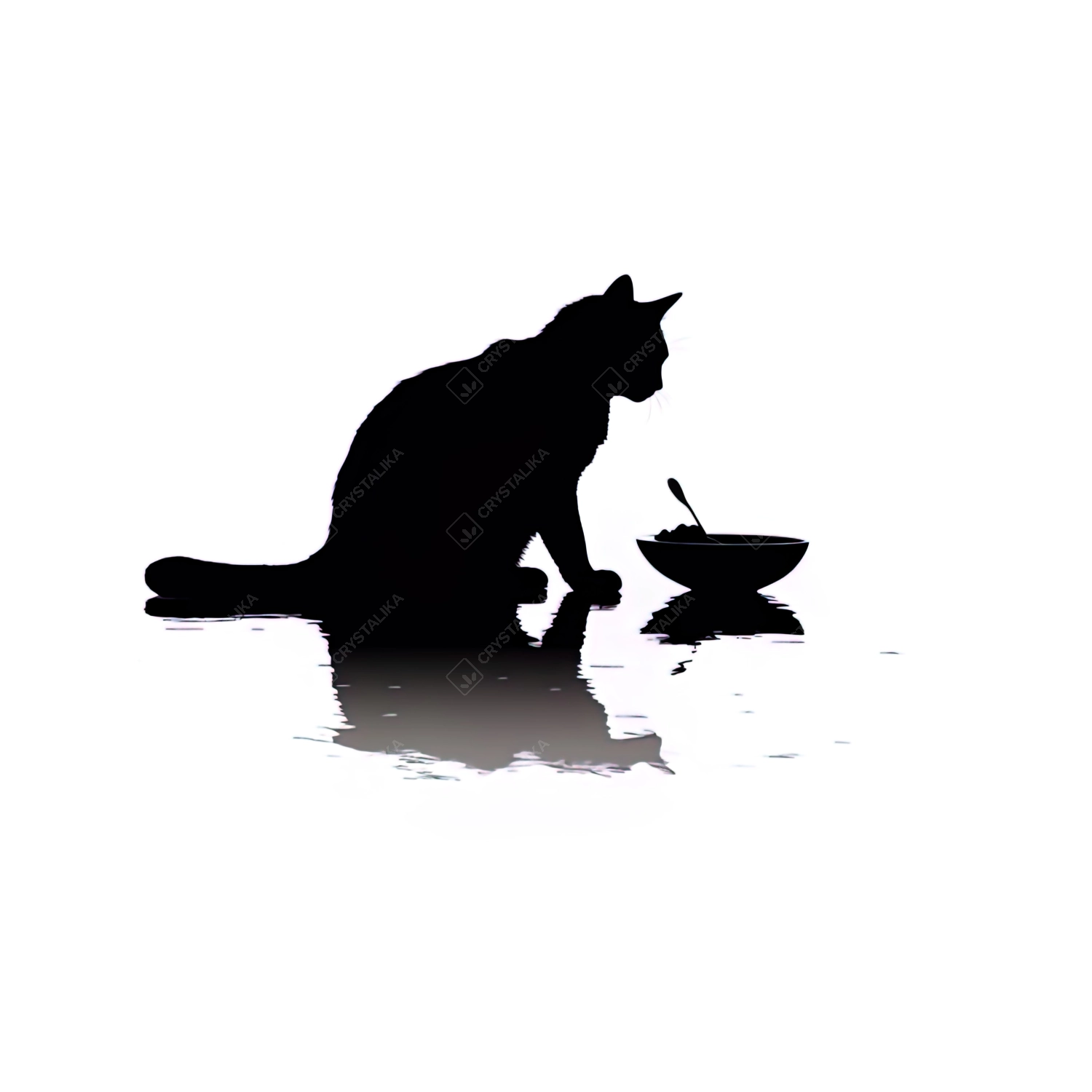 cat silhouette with a black background on an isolated white background