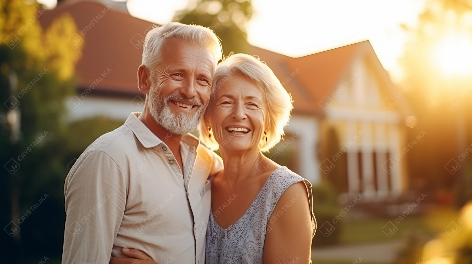 Lovely Mature Couple Enjoy Sunset Near House