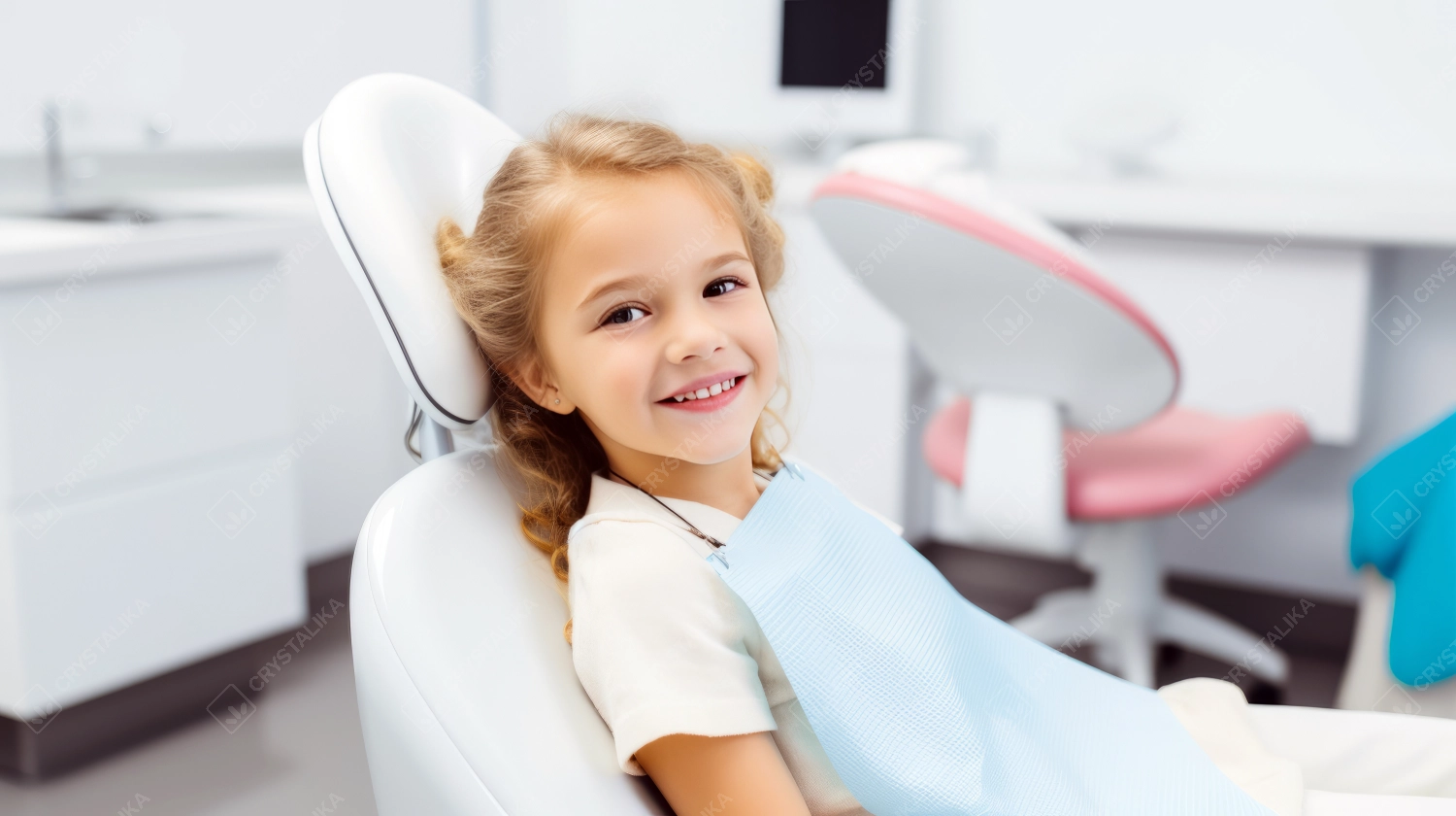 Smiling Kid Girl in Dentist Room