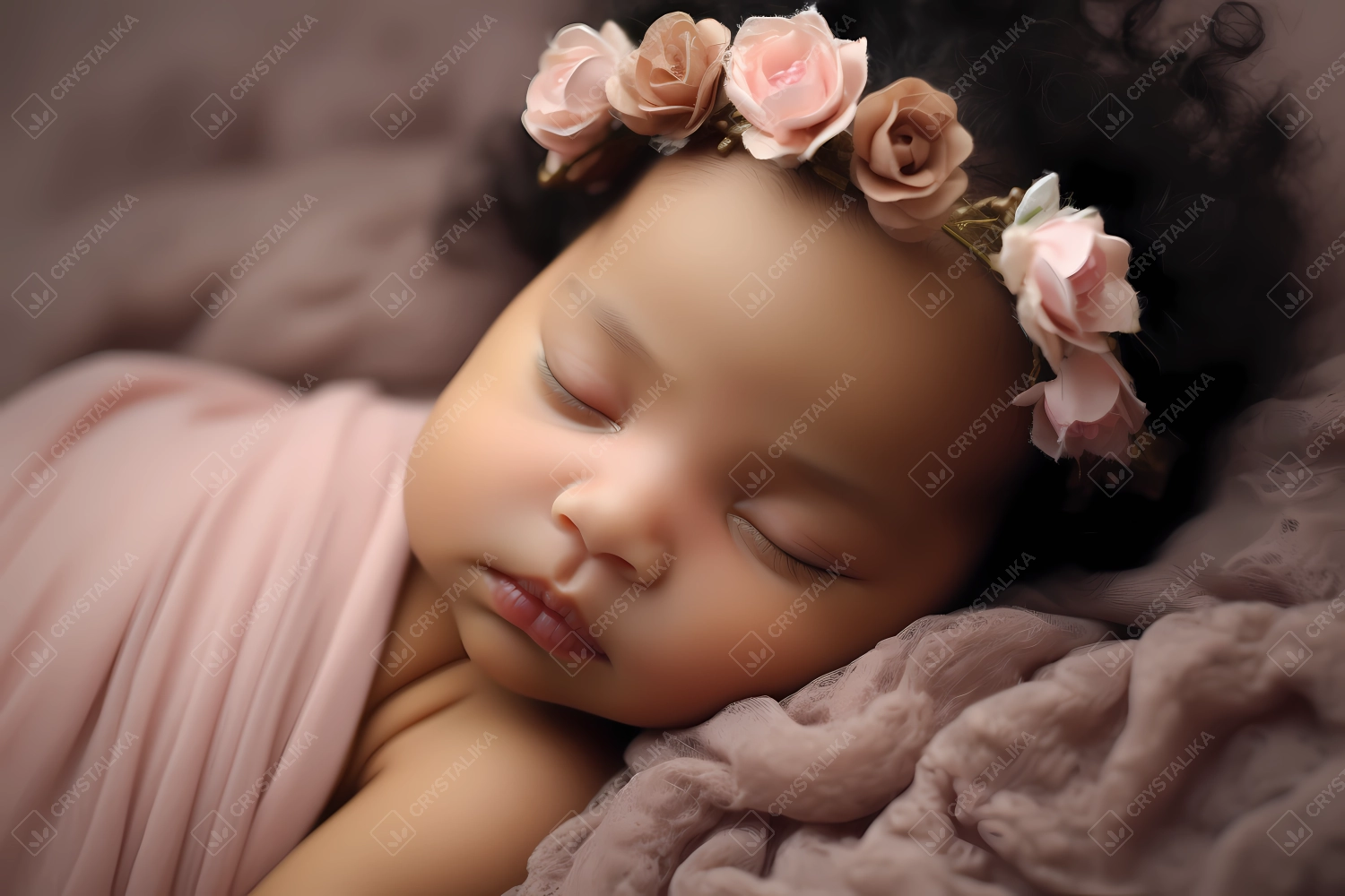 Professional photoshoot of a cute newborn mixed-raced baby