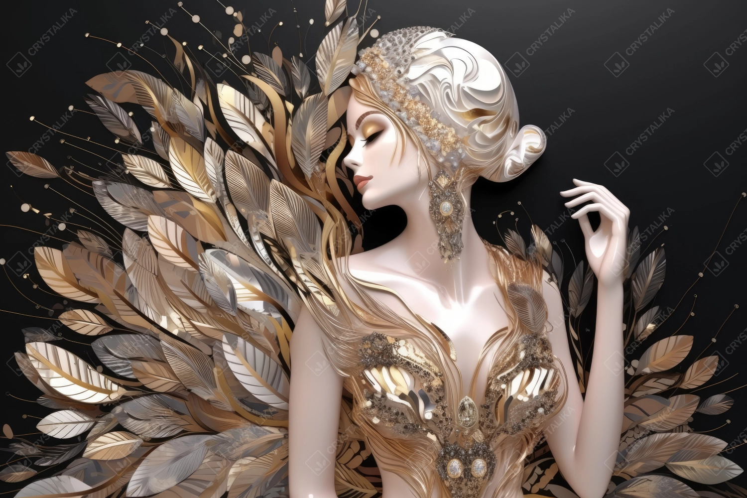 Artistic depiction of an elegant lady made of different materials