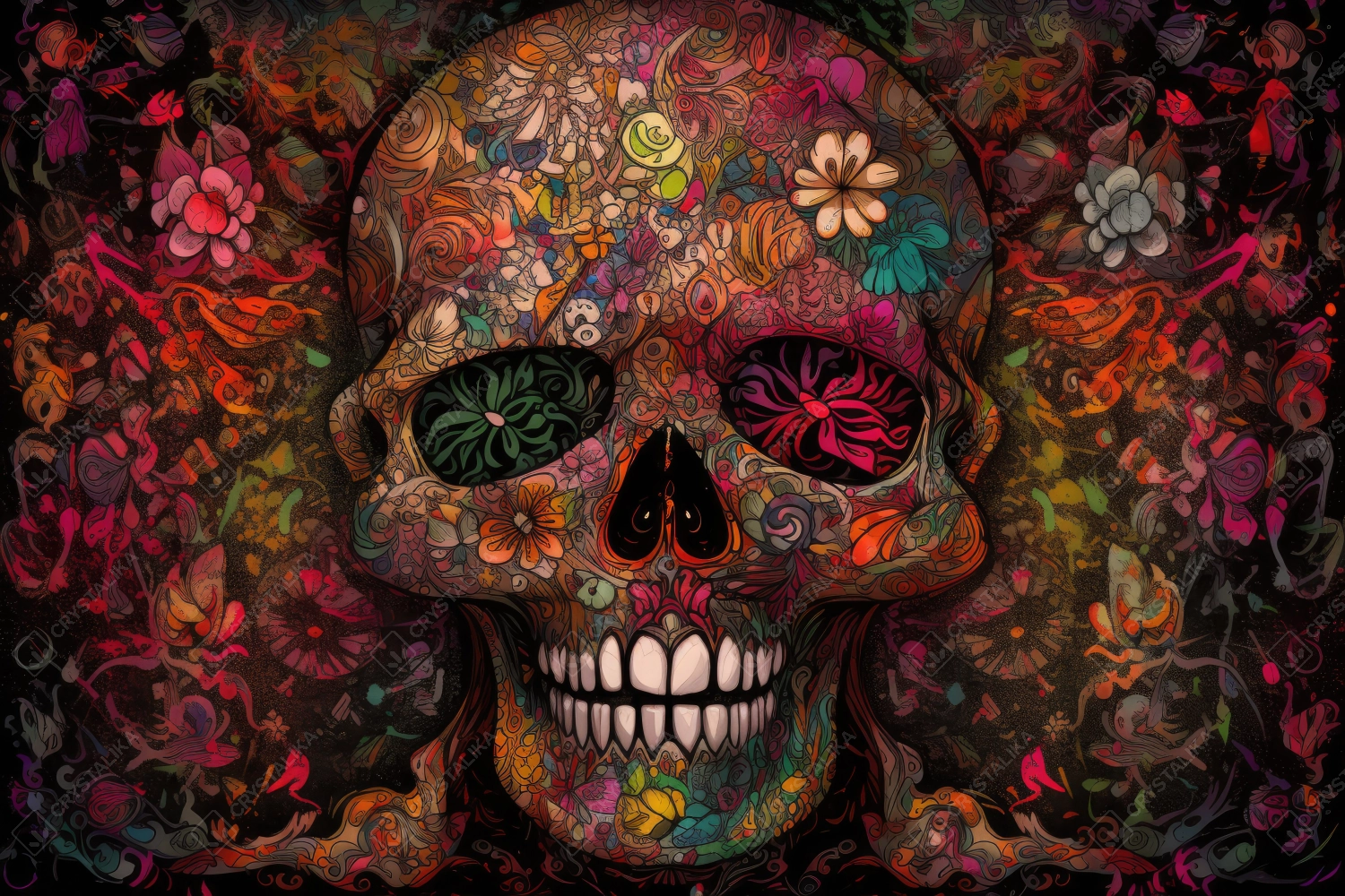 Psychedelic art of a skull