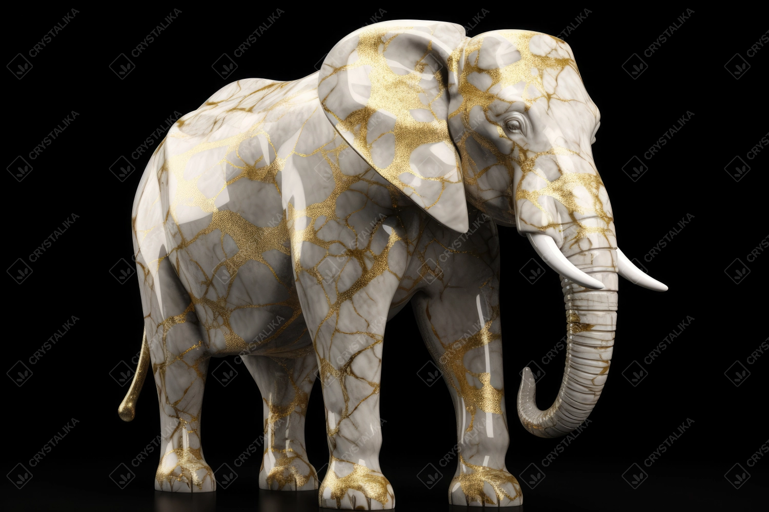 A statue of an elephant made of polished marble