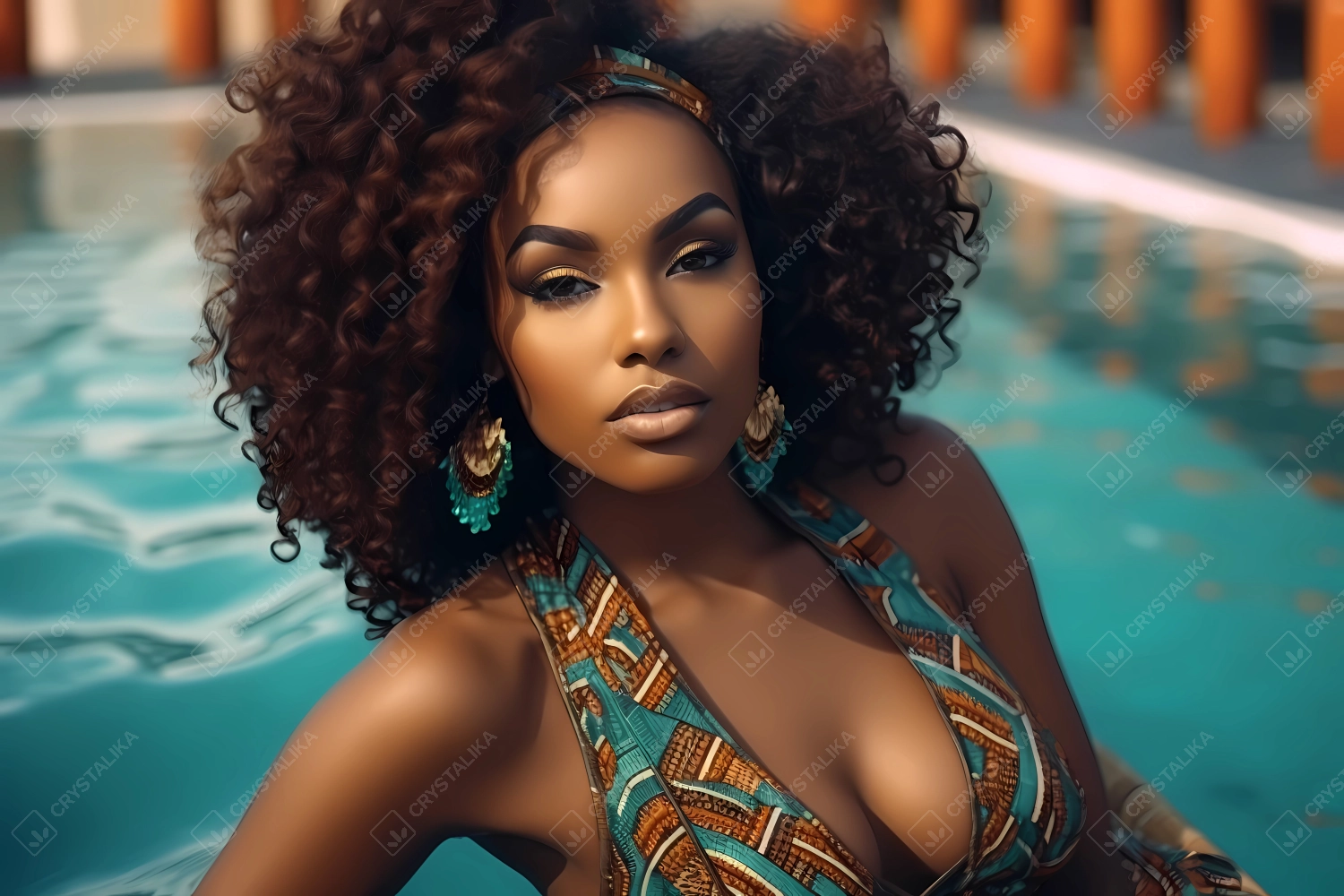 Professional photoshoot of a beautiful African model in swimsuit