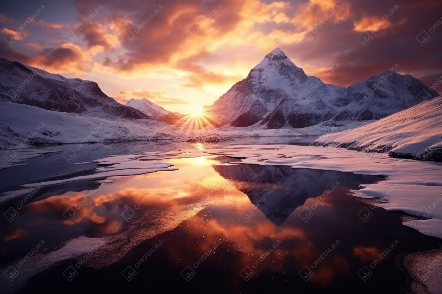 Snowy mountains reflecting in a glacial lake