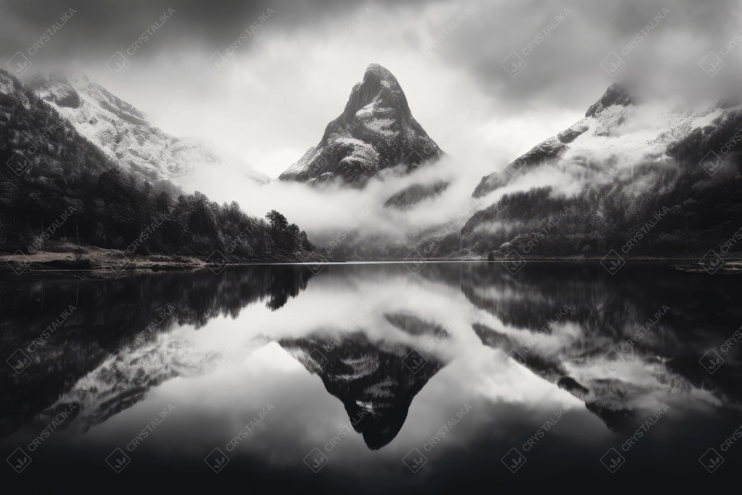 Snowy mountains reflecting in a glacial lake